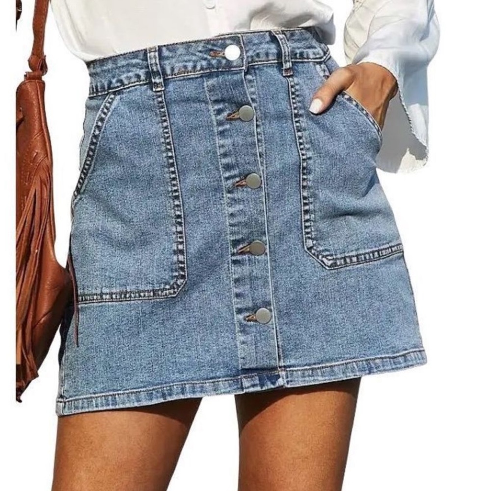 Grace Karin button front Denim Skirt NWT
